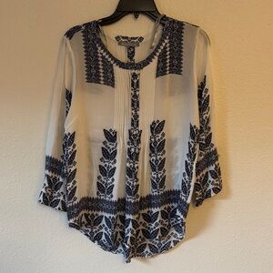 Daniel Rainn Navy and White Boho Blouse